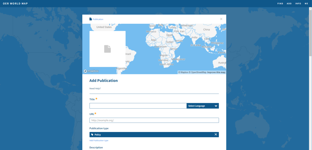 Form to add a policy to the OER World Map. 